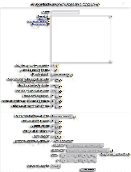 Formulario de configuración xeral dun glosario