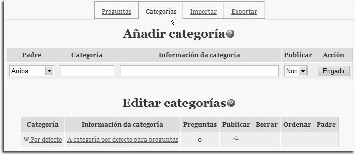 Xestión de categorías