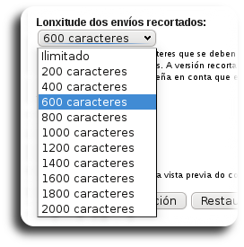 Lonxitude dos envíos recortados