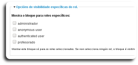 Mostra o bloque para roles específicos