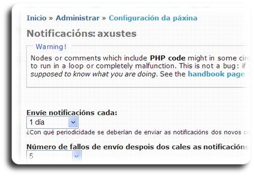 Axustes de notificación de novos contidos publicados