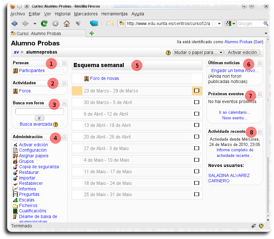 Interface dun curso