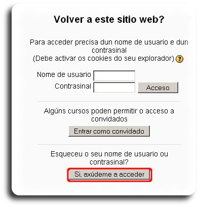 Bloque para rexistrarse introducción o usuario e contrasinal