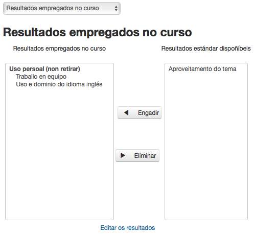 Resultados empregados no curso