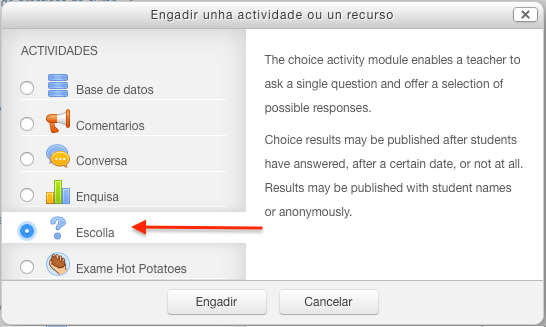 Actividade tipo escolla