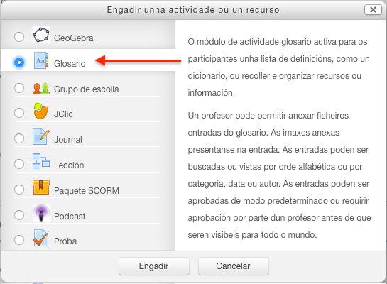 Actividade tipo glosario