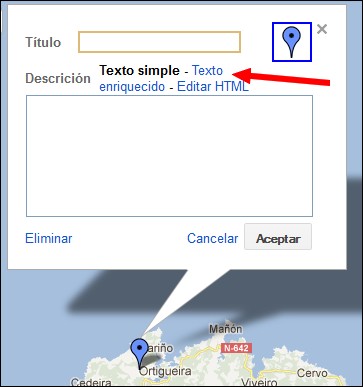 captura poñer un marcador en google maps