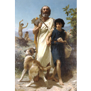 Homer and His Guide, by William-Adolphe Bouguereau (1825–1905), portraying Homer on Mount Ida, beset by dogs and guided by the goatherder Glaucus (as told in Pseudo-Herodotus)