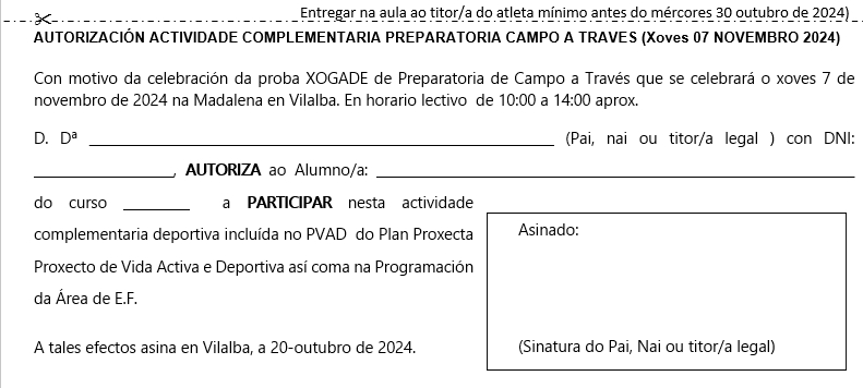 Preparatoria AUTORIZACIÓN Campo Traves Insua Bermudez Madalena 7 novembro 2024 Vilalba PVAD XOGADE