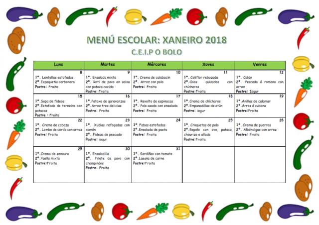 MENÚ DE XANEIRO