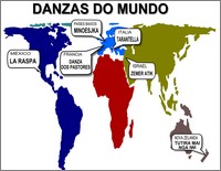 imaxe dos continentes, amósanse etiquetas sobre os países dos que proceden as danzas