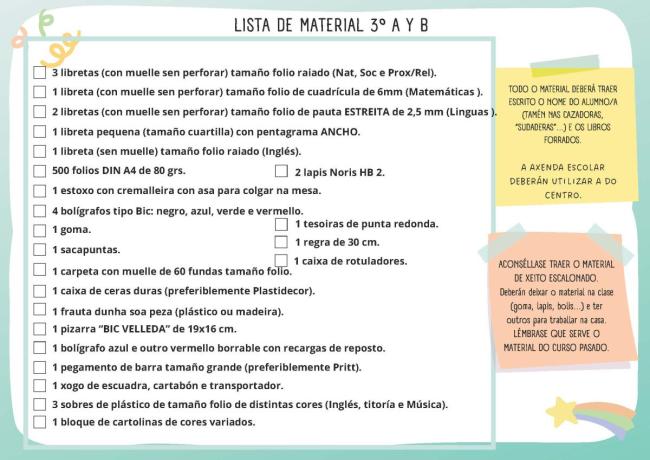 LISTAXE DE MATERIAL 3º E.PRIMARIA