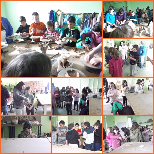 Máis fotos de nenos e nenas realizando actividades de cestería e olaría
