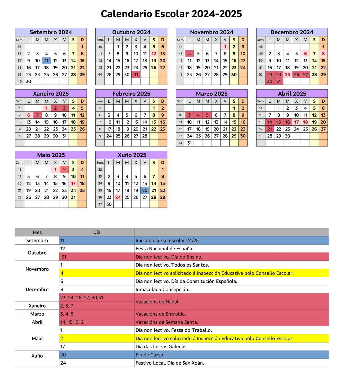 Calendario Escolar 24/25