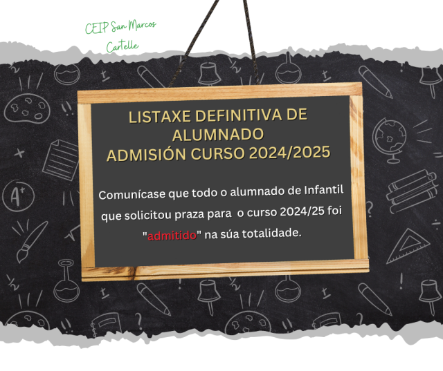 LISTAXE DEFINITIVA DE ALUMNADO.  ADMISIÓN CURSO 2024/2025