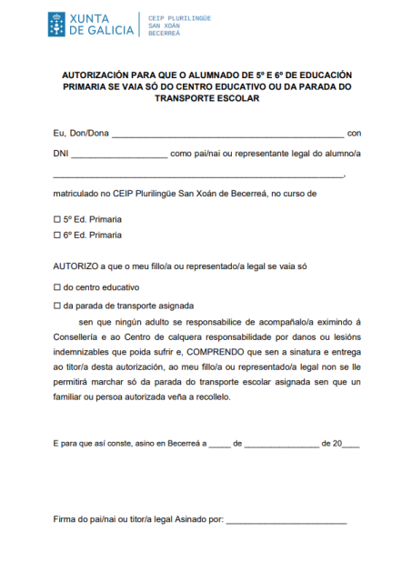 Autorización para alumnado de 5º e 6º