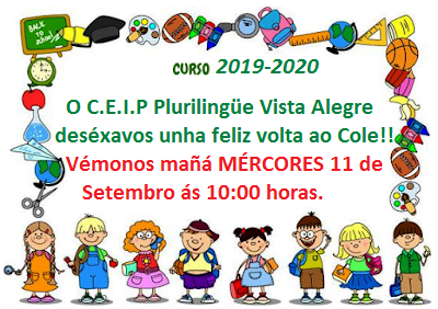 BENVIDA A ESTE NOVO CURSO ESCOLAR 2019-2020