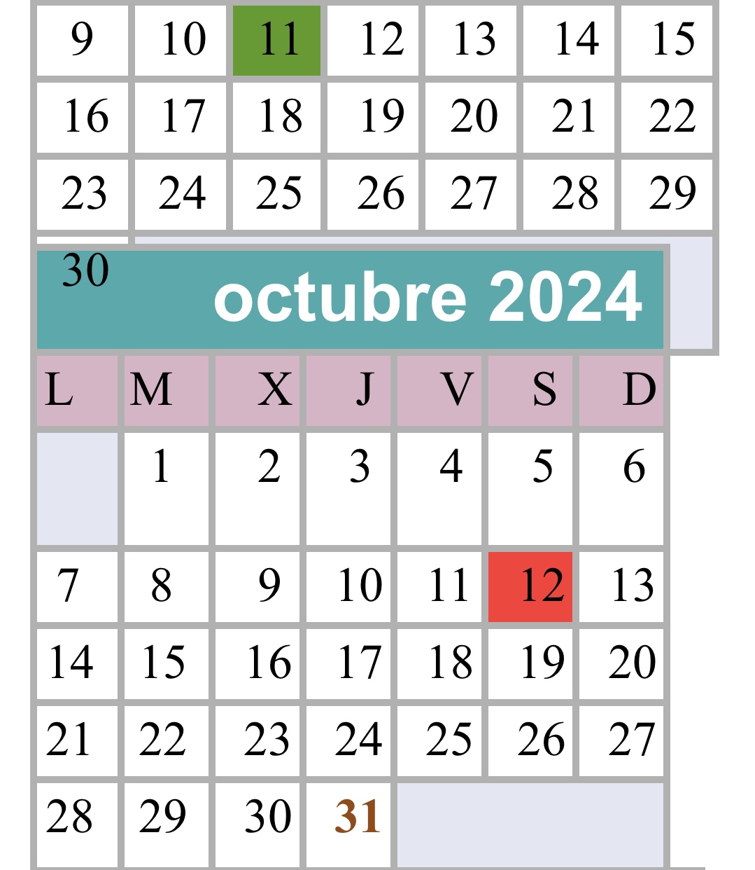 CALENDARIO   SETEMBRO- OUTUBRO