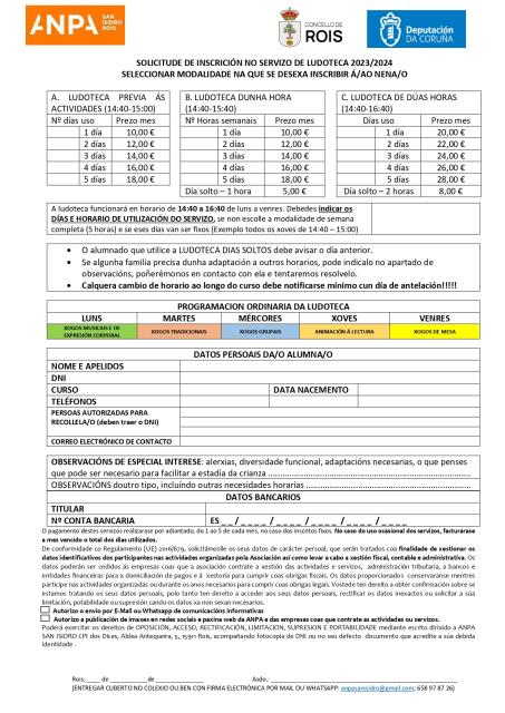 SERVIZO LUDOTECA CURSO 2023-24