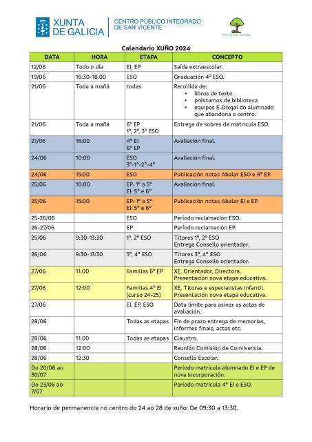 CALENDARIO XUÑO 2024