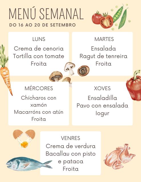 Menú semanal do 23 ao 27 de setembro