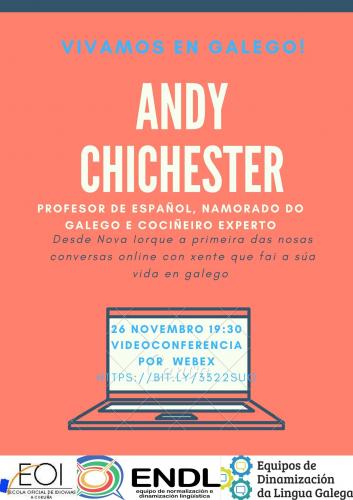 Cartaz da conversa online con Andy Chichester