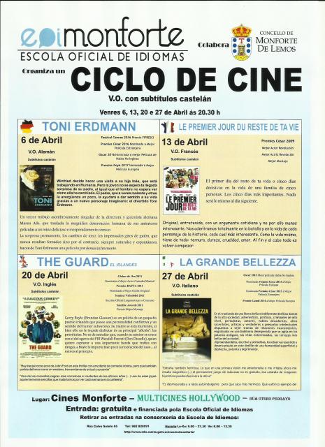 A ESCOLA OFICIAL DE IDIOMAS ORGANIZA UN CICLO DE CINE NO MES DE ABRIL