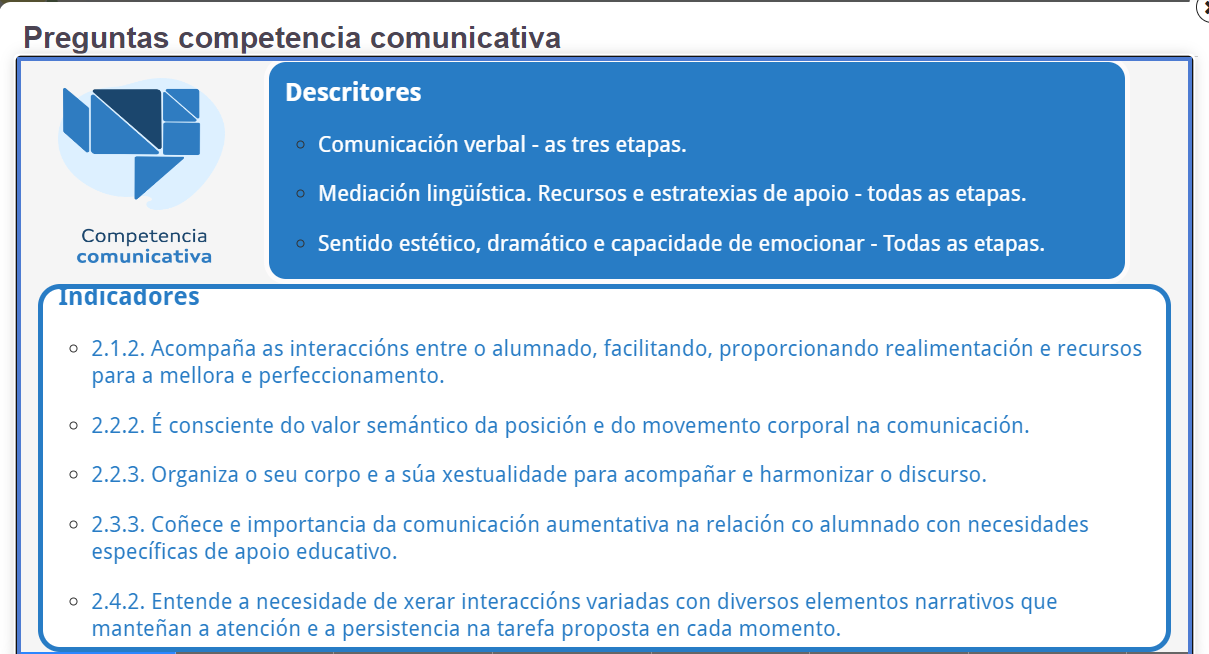 Imaxe: c. comunicativa - descritores: c. verbal, mediación, sentido estético. Indicadores 2.1.2, 2.2.2, 2.2.3, 2.4.2.,