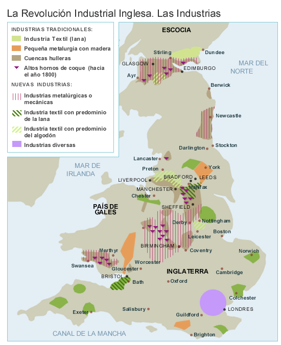 Mapa Revolución Industrial inglesa