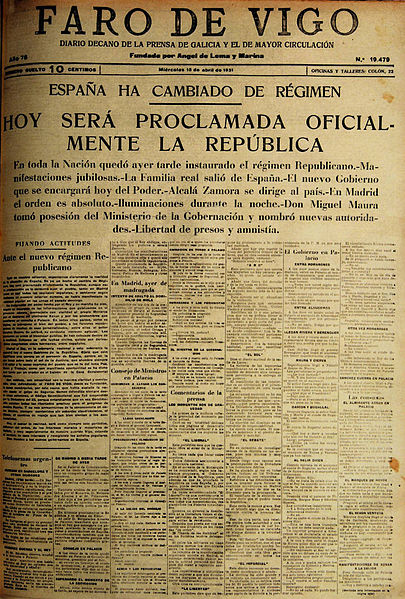 portada Faro de Vigo 15 abril 1931