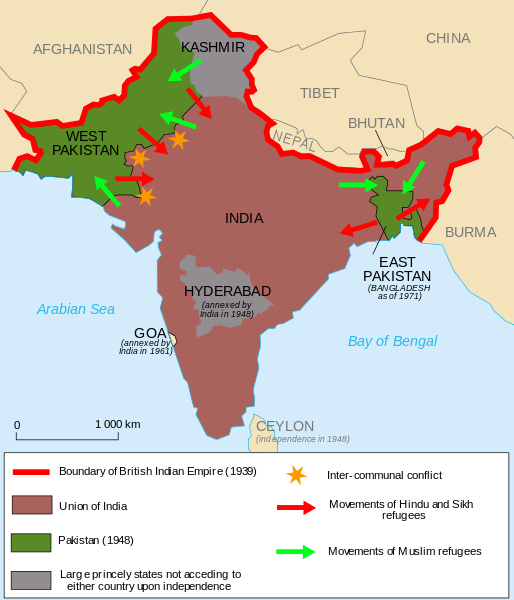 Partition of India map
