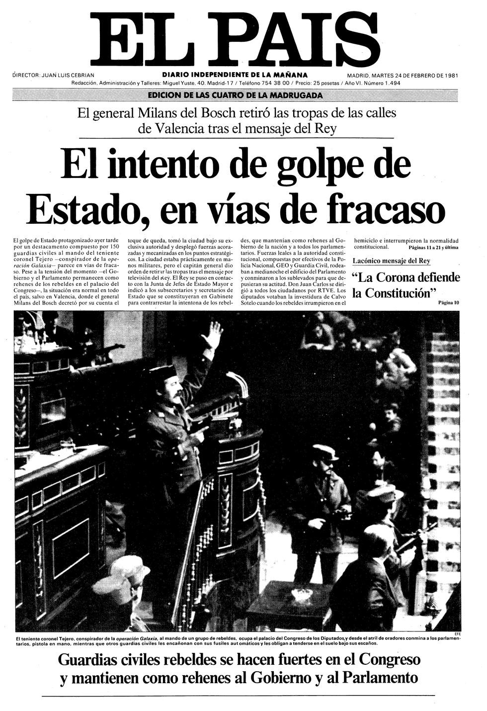 El Pais front page 24th february 1981