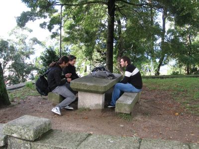 Taking a break in Santa Lucia's Basilica: Antony, John and Vaya.
