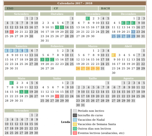 Calendario escolar. 2017-2018