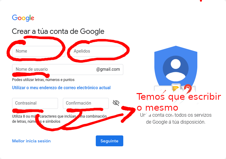 Crear conta Google