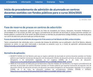 RESERVA DE PRAZA EN CENTROS DE ADSCRICIÓN PARA O CURSO 2024 / 2025