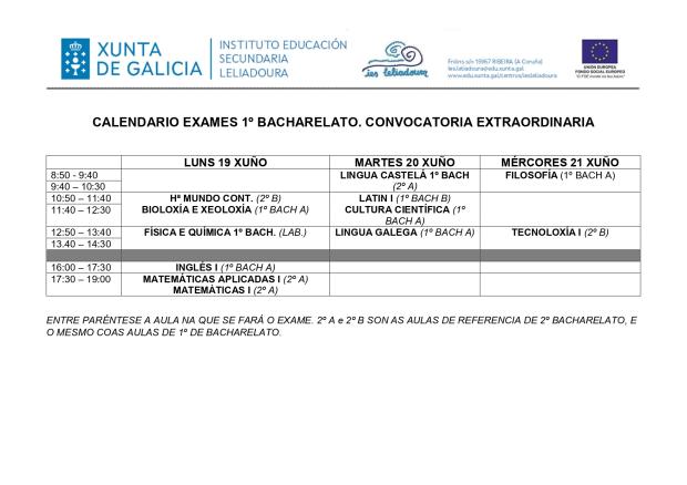 Calendario probas extraordinarias 