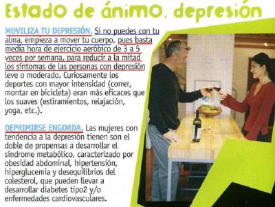 Depresión.Nada mejor que hacer un poco de ejercicio para levantar el ánimo.Beneficios del ejercicio.Sport Life.2.005
