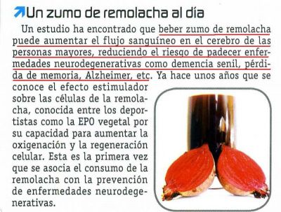 Remolacha.Previene enfermedades neurodegenerativas del cerebro como pérdida de memoria, demencia senil o alzheimer.2.010
