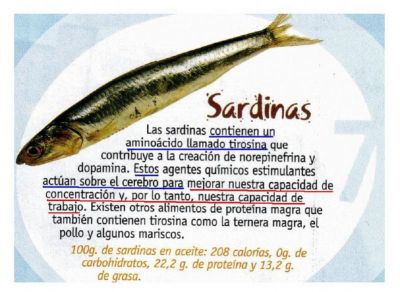 Sardinas.Mejoran nuestra capacidad de concentración y por lo tanto de trabajo.Alimento rico para el cerebro.2.006
