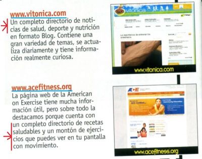 Vitónica.com y acefitness.org.Páginas referentes a la salud, deportes y alimentación.Sport Life 2.009
