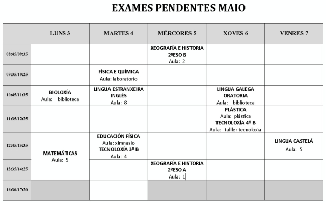 Probas finais das materias pendentes