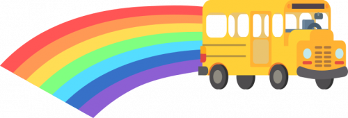 Imaxe dun autobus escolar con arcoiris