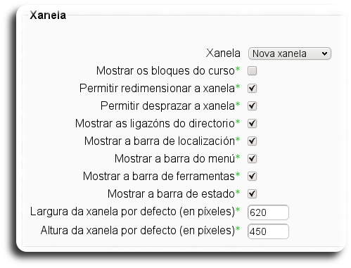 Axustes da nova xanela