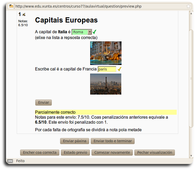 Cloze, lista con ocos, previsualización