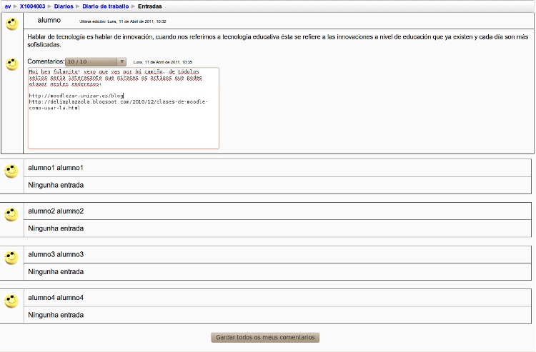 Diario, ver entradas de alumnos