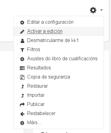 Activar edición no menú do curso