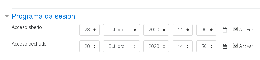 Configuración da programación da sesión.