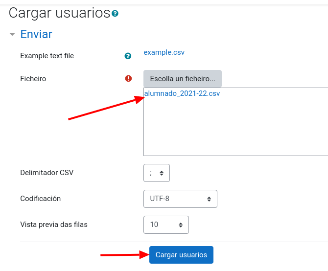 Subir ficheiro CSV