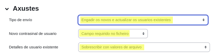 Primeiras opcións